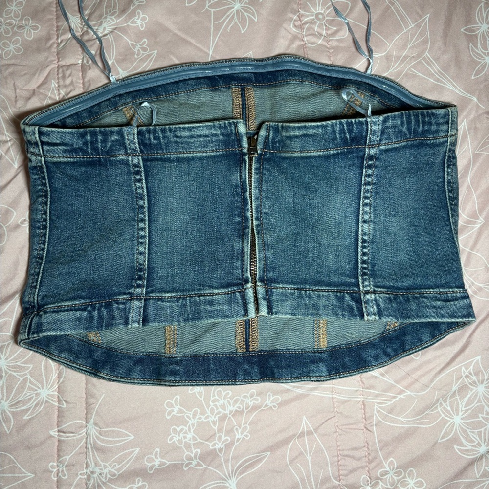Garage Light Blue Denim Corset Top